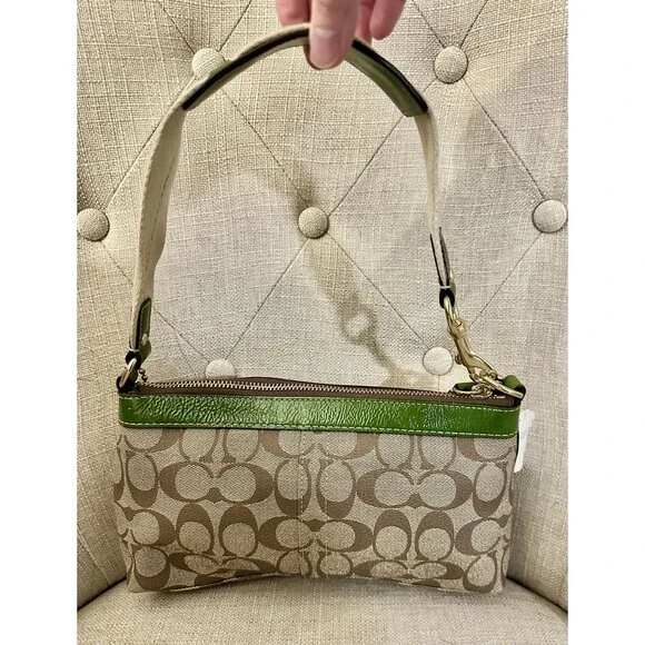 NWT Coach Heritage Stripe Shoulder Bag - Green Khaki Signature Canvas Y2K Retro - Picture 3 of 8